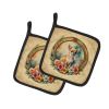 Chihuahua and Flowers Pair of Pot Holders Kitchen Heat Resistant Pot Holders Sets Oven Hot Pads for Cooking Baking BBQ, 7 1/2 x 7 1/2