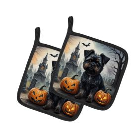 Affenpinscher Spooky Halloween Pair of Pot Holders Kitchen Heat Resistant Pot Holders Sets Oven Hot Pads for Cooking Baking BBQ, 7 1/2 x 7 1/2