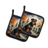 Airedale Terrier Spooky Halloween Pair of Pot Holders Kitchen Heat Resistant Pot Holders Sets Oven Hot Pads for Cooking Baking BBQ, 7 1/2 x 7 1/2