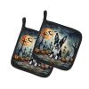 Boston Terrier Spooky Halloween Pair of Pot Holders Kitchen Heat Resistant Pot Holders Sets Oven Hot Pads for Cooking Baking BBQ, 7 1/2 x 7 1/2