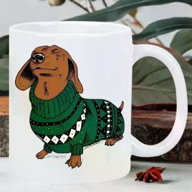 [Gift Delight] Dachshund in Green Sweater Ceramic Mug - Insulated, Reusable Coffee Cup, Ideal Gift for Dog Lovers,