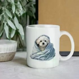 1pc "Cozy Companion" Adorable Puppy Coffee Mug With Blanket Design, 11Oz - Perfect Gift For Dog Lovers, Birthday
