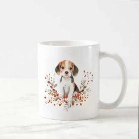 1pc 11oz Ceramic Coffee Mug with Adorable Beagle Dog & Floral Design – Microwave & Dishwasher Safe, Perfect Gift for
