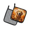 Golden Retriever Fall Pair of Pot Holders Kitchen Heat Resistant Pot Holders Sets Oven Hot Pads for Cooking Baking BBQ, 7 1/2 x 7 1/2