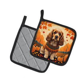 Cocker Spaniel Fall Pair of Pot Holders Kitchen Heat Resistant Pot Holders Sets Oven Hot Pads for Cooking Baking BBQ, 7 1/2 x 7 1/2
