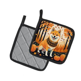 Shiba Inu Fall Pair of Pot Holders Kitchen Heat Resistant Pot Holders Sets Oven Hot Pads for Cooking Baking BBQ, 7 1/2 x 7 1/2