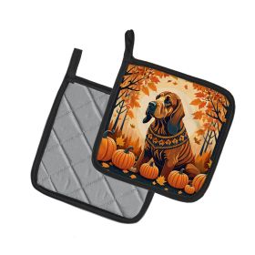 Bloodhound Fall Pair of Pot Holders Kitchen Heat Resistant Pot Holders Sets Oven Hot Pads for Cooking Baking BBQ, 7 1/2 x 7 1/2