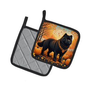 Black Chow Chow Fall Pair of Pot Holders Kitchen Heat Resistant Pot Holders Sets Oven Hot Pads for Cooking Baking BBQ, 7 1/2 x 7 1/2