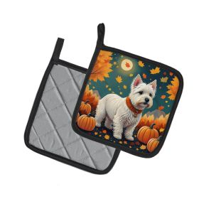 Westie Fall Pair of Pot Holders Kitchen Heat Resistant Pot Holders Sets Oven Hot Pads for Cooking Baking BBQ, 7 1/2 x 7 1/2