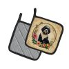 Portuguese Water Dog and Flowers Pair of Pot Holders Kitchen Heat Resistant Pot Holders Sets Oven Hot Pads for Cooking Baking BBQ, 7 1/2 x 7 1/2
