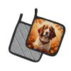 Brittany Spaniel Fall Pair of Pot Holders Kitchen Heat Resistant Pot Holders Sets Oven Hot Pads for Cooking Baking BBQ, 7 1/2 x 7 1/2
