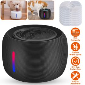 2.5L 84.54OZ Pet Water Fountain Smart Pet Drinking Fountain with LED Light 7 Pack Replaceable Filters Water Level Quiet Pump Dry-Run Protection Cat Do (Option: Black)