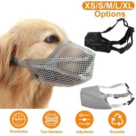Pet Muzzle Mask Soft Mesh Muzzle Adjustable Dog Mouth Cover with Breathable Mesh Adjustable Neck Forehead Strap for Anti Biting Barking Chewing (Option: Grey_L)
