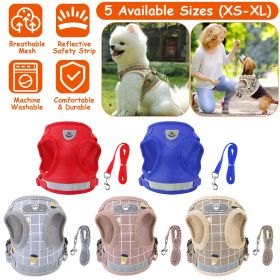 Pet Mesh Harness Dog Leash Set Reflective Chest Strap Adjustable Puppy Vest For Puppies Breeds Dogs Cats Walking Outdoor (Option: KhakiCheckered_XL)